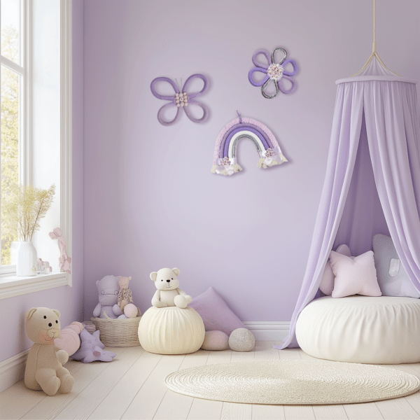 Handmade Purple Butterfly , Rainbow Wall Hanging