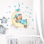 Cartoon Moon Stars Blue Pajamas Sleeping Bear Wall Decals