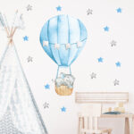 Blue Sleeping Baby Elephant Hot Air Balloon Wall Decals