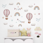 Pink Hot Air Balloon Wall Stickers