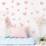 60 Pcs Pink Heart Wall Stickers