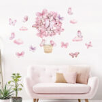 Pink Butterfly Hot Air Balloon Wall Stickers
