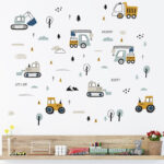 Engineering Cars Crane Excavator Truck Tractor Bulldozer Wall Decals