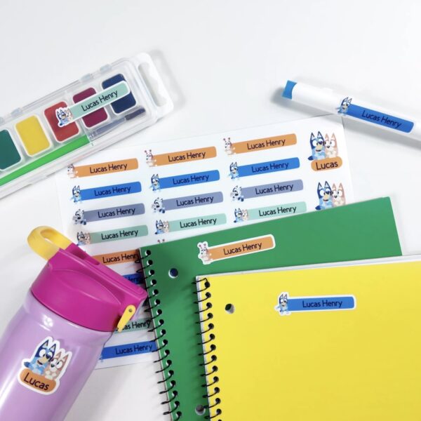 62 Pcs Bluey Waterproof Name Stickers
