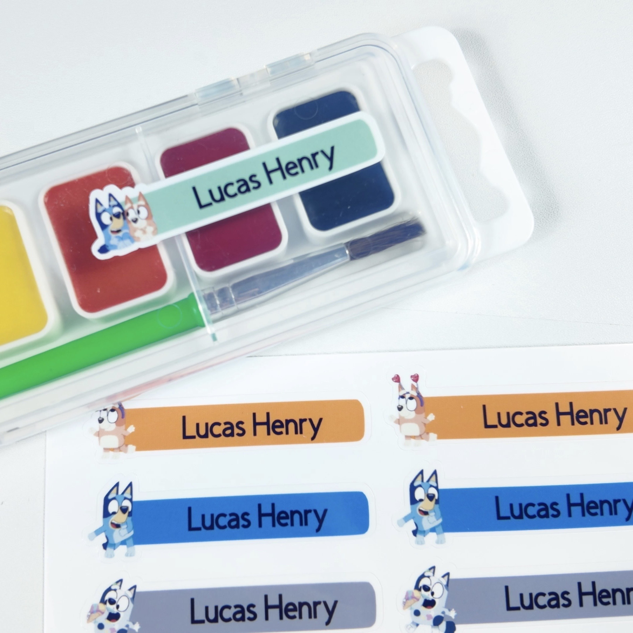 62 Pcs Bluey Inspired Waterproof Name Stickers - Image 3