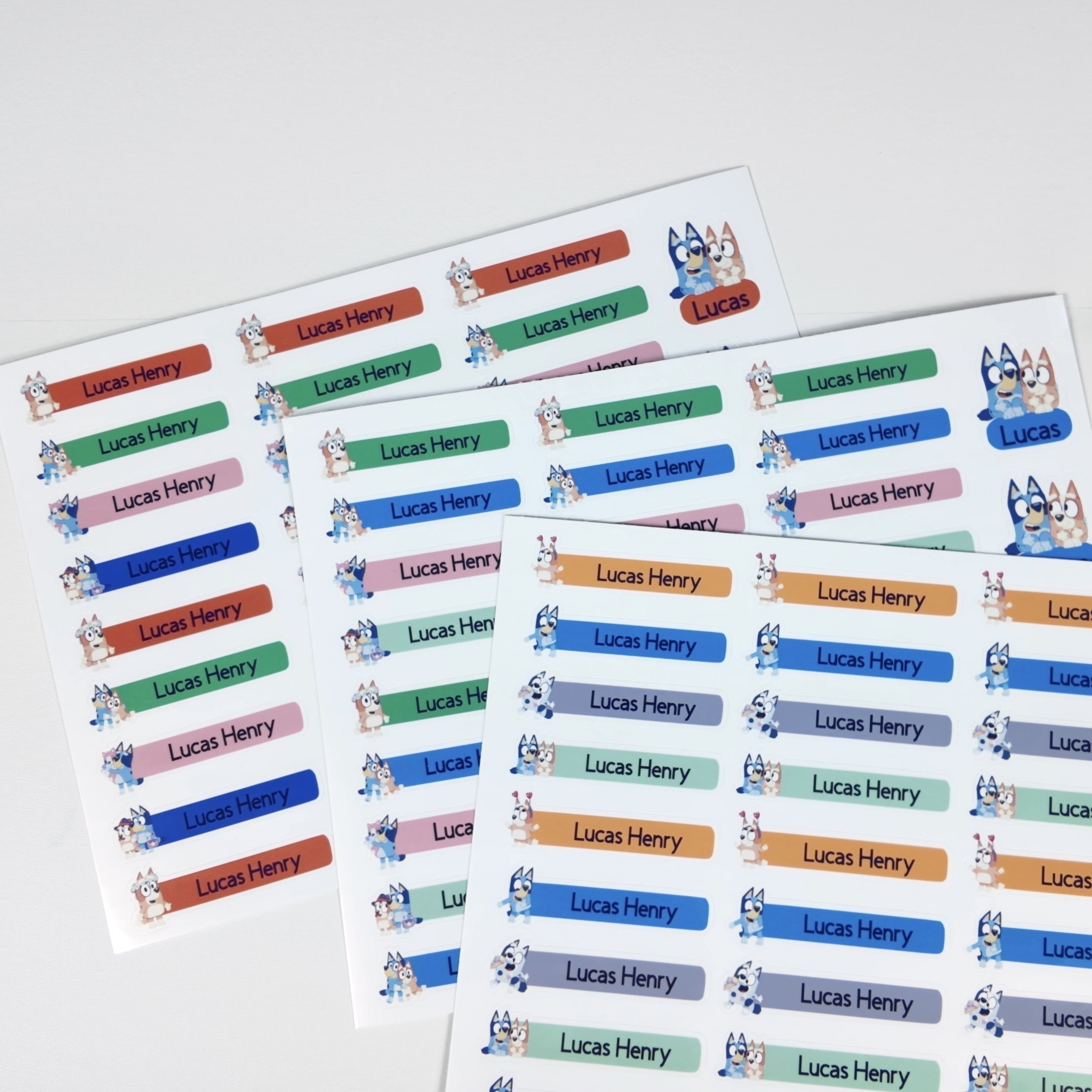 62 Pcs Bluey Inspired Waterproof Name Stickers - Image 6