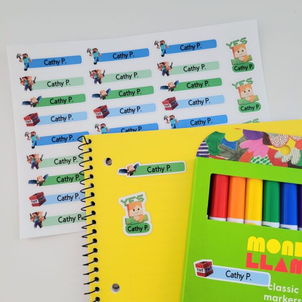 62 Pcs Minecraft Waterproof Name Sticker, Minecraft  Sticker, Daycare Label, School Supply Sticker,  Gift for Minecraft Fans