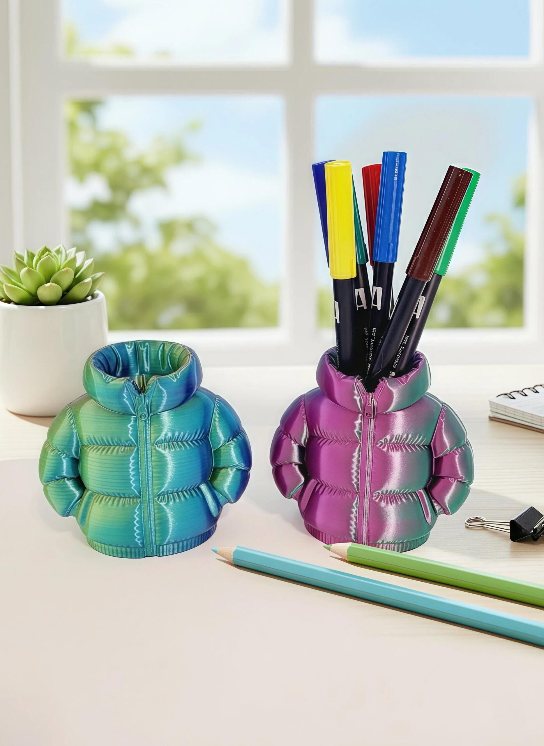 3D Printed Jacket Pencil/Brush Holder, Multi-color Desk Organizer, Unique Home & Office Decor, Game Room Decor, Gift for Students, Gamer - Image 3
