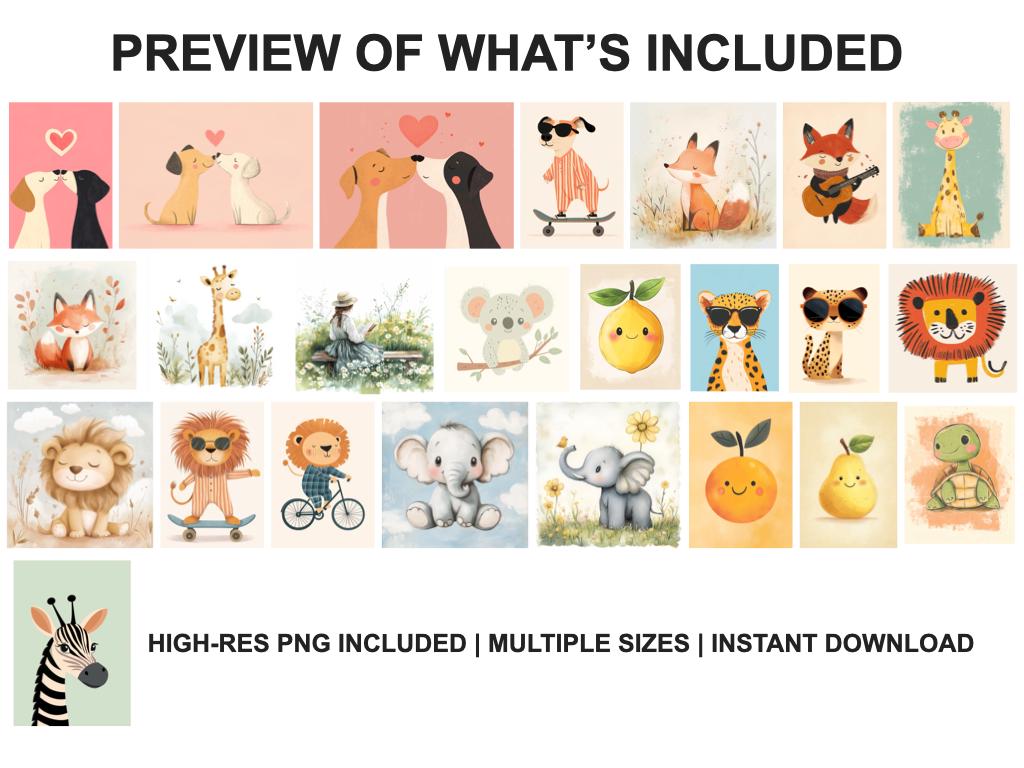 50 Animal Nursery Prints Bundle, Digital Download Wall Art for Baby Room, Kids Room, Playroom, Cute Printable Decor & Greeting Cards - Image 7