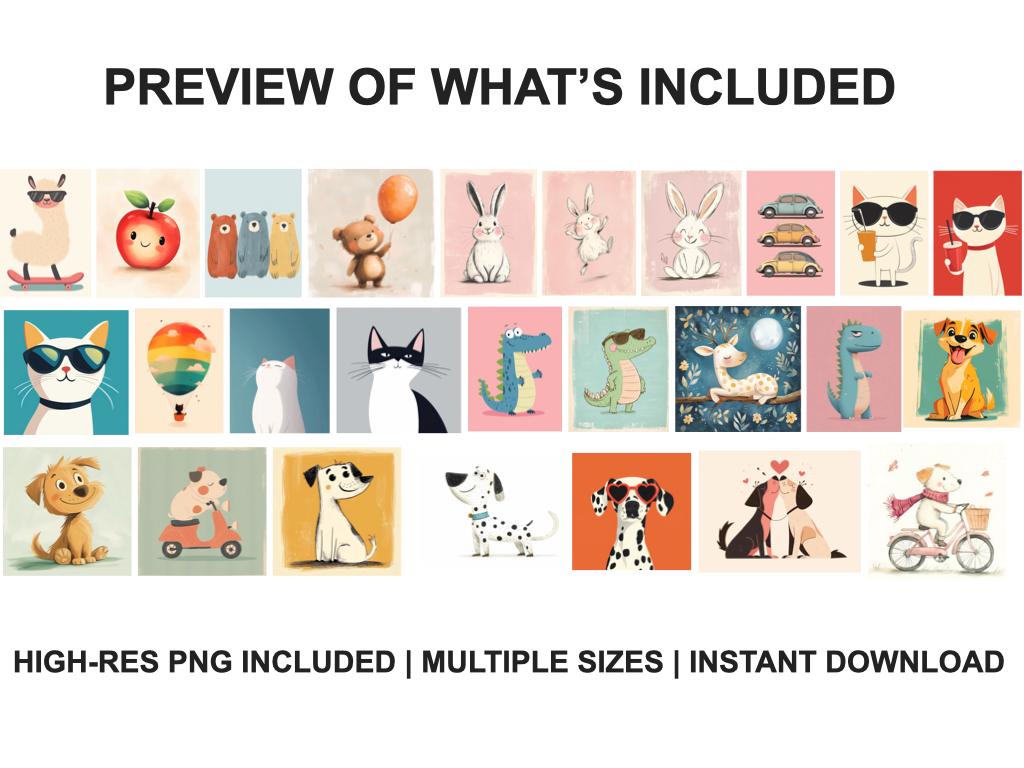 50 Animal Nursery Prints Bundle, Digital Download Wall Art for Baby Room, Kids Room, Playroom, Cute Printable Decor & Greeting Cards - Image 6