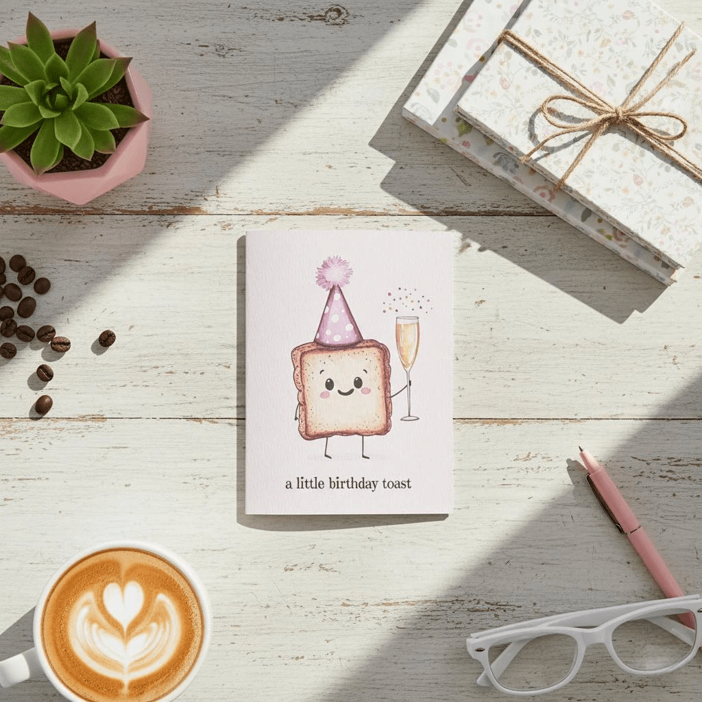 Funny Birthday Toast Card, Cute Toast Bread with Champagne, Watercolor Toast with Party Hat,Cute Funny Birthday Card,A Little Birthday Toast - Image 2