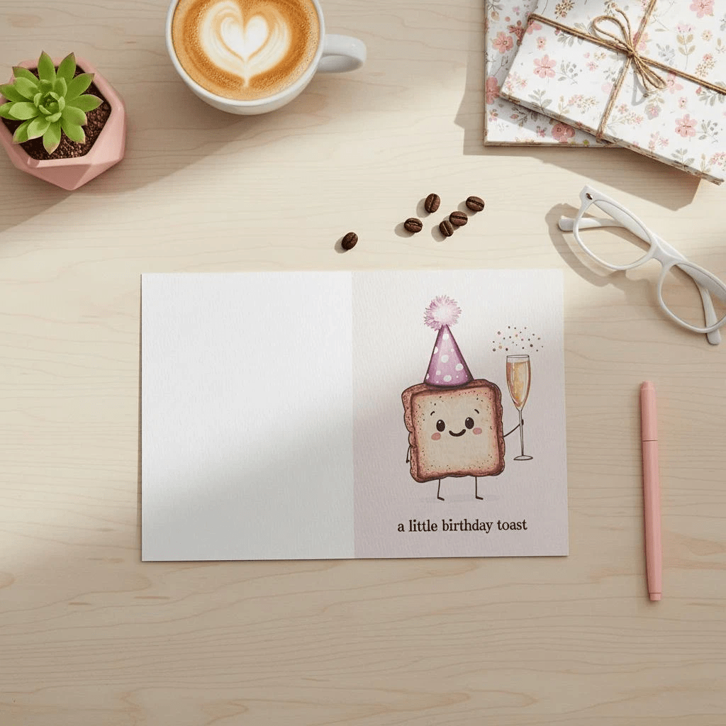 Funny Birthday Toast Card, Cute Toast Bread with Champagne, Watercolor Toast with Party Hat,Cute Funny Birthday Card,A Little Birthday Toast - Image 3