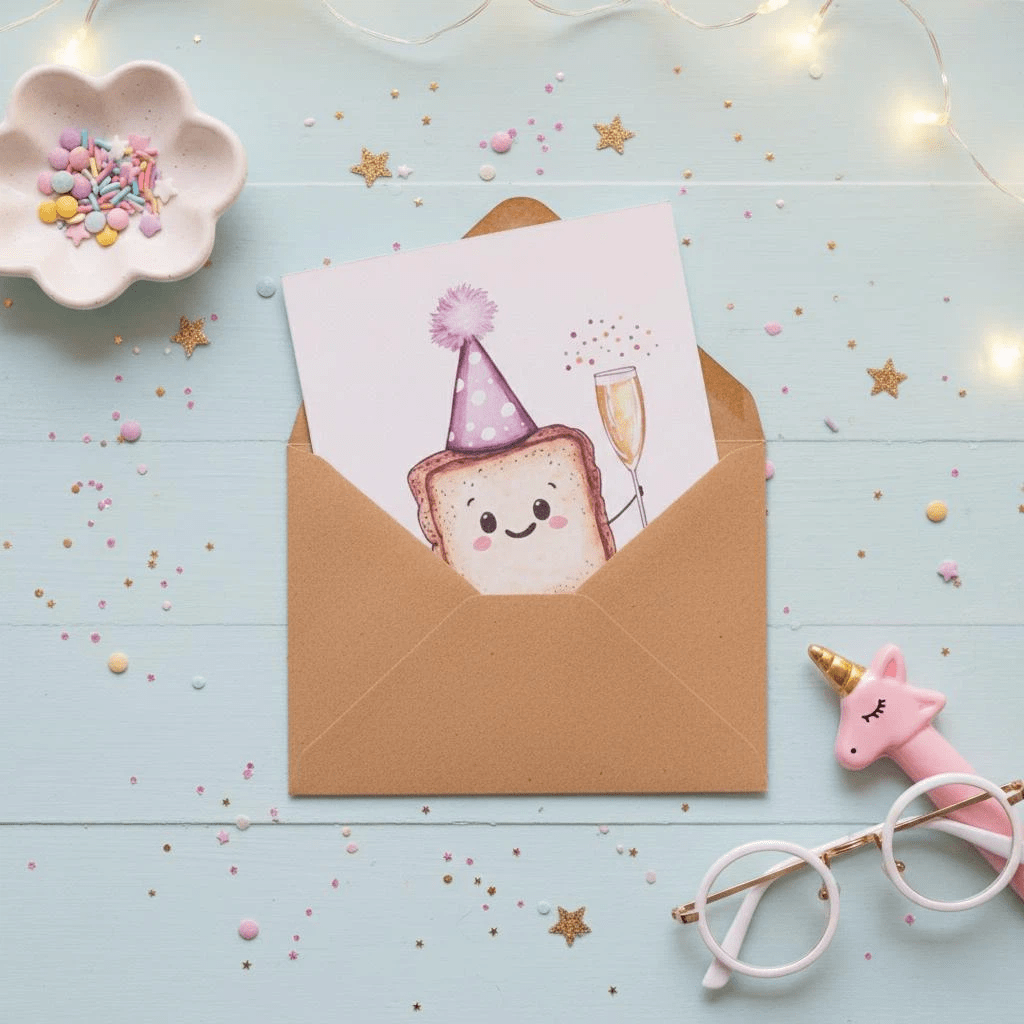 Funny Birthday Toast Card, Cute Toast Bread with Champagne, Watercolor Toast with Party Hat,Cute Funny Birthday Card,A Little Birthday Toast - Image 4