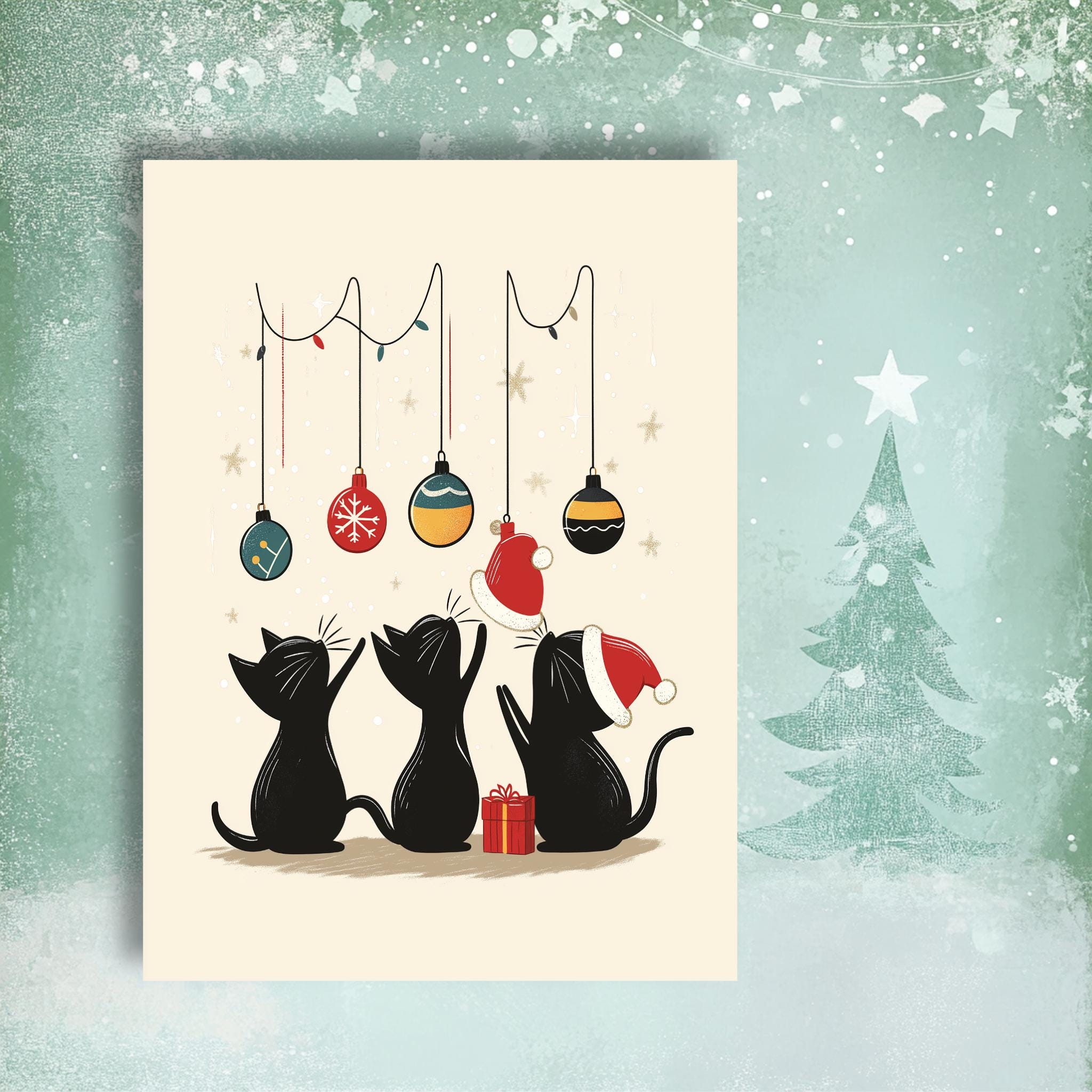 Funny Cat Christmas Card Set I Pack of 7 Cards, Cute Kitty Holiday Greeting Cards, Black Cat, Handmade Card Set, Cat Lover Christmas Cards - Image 7