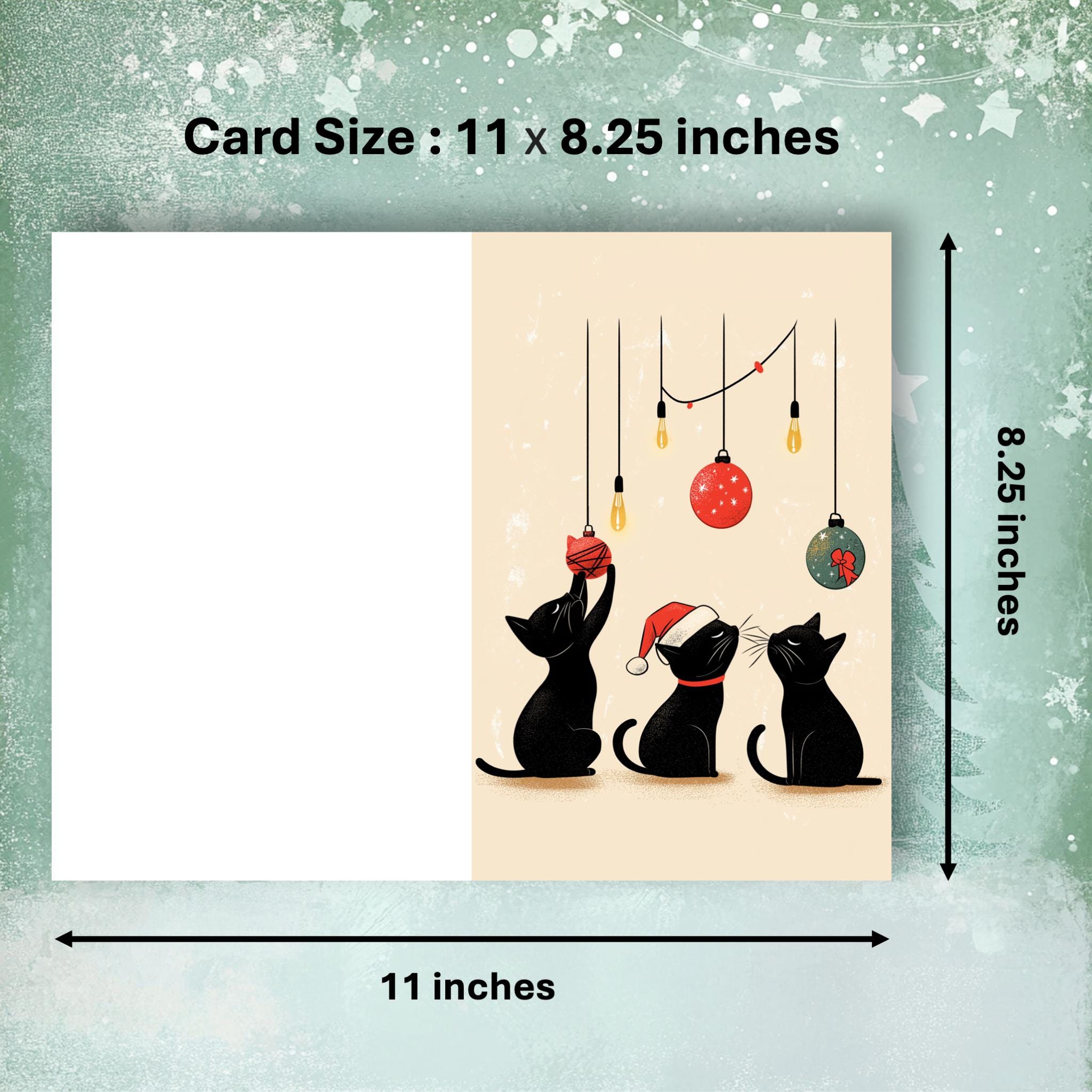 Funny Cat Christmas Card Set I Pack of 7 Cards, Cute Kitty Holiday Greeting Cards, Black Cat, Handmade Card Set, Cat Lover Christmas Cards - Image 8