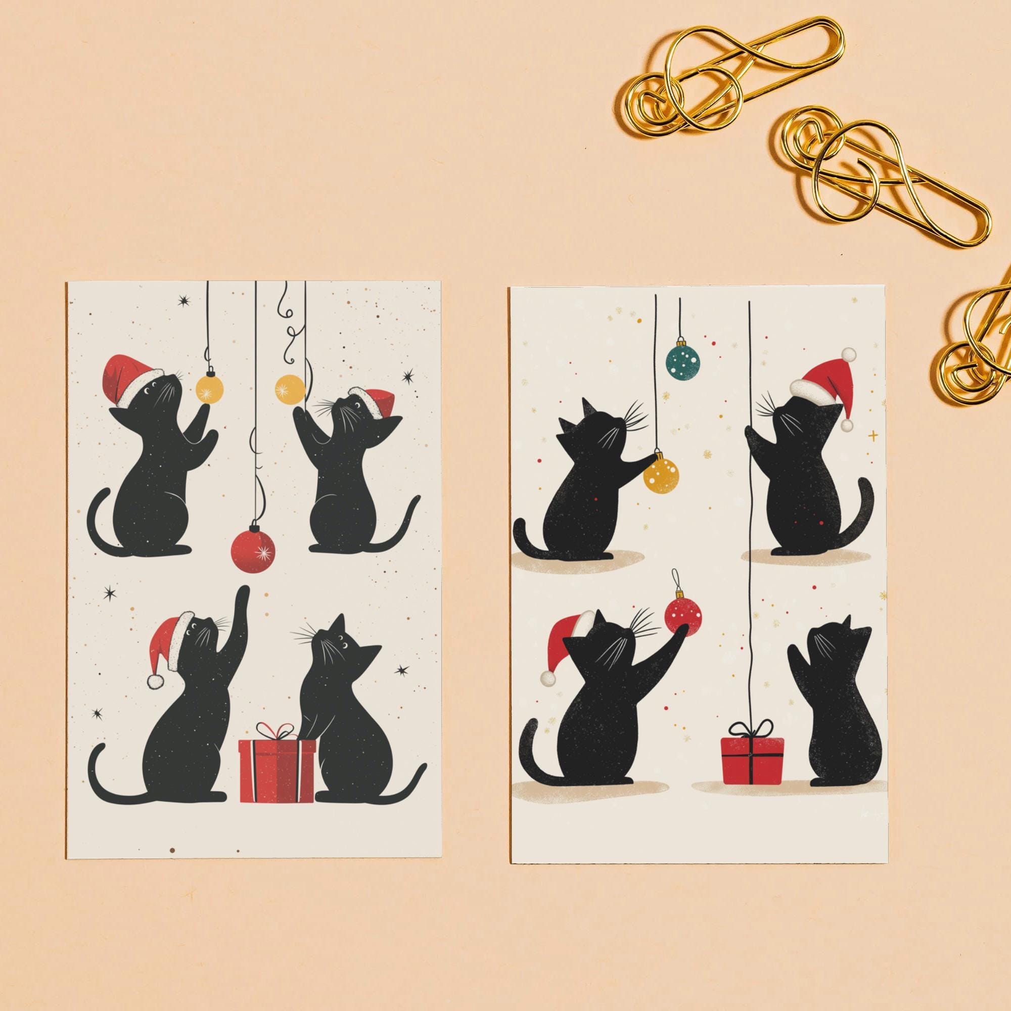 Funny Cat Christmas Card Set I Pack of 7 Cards, Cute Kitty Holiday Greeting Cards, Black Cat, Handmade Card Set, Cat Lover Christmas Cards - Image 9