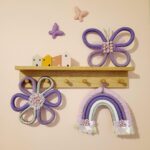 Macrame Wall Hanging, Purple Wall Decor, Fiber Rainbow, Flower Wall Decor, Butterfly Decor, Nursery Wall Decor, Wall Decor for kids