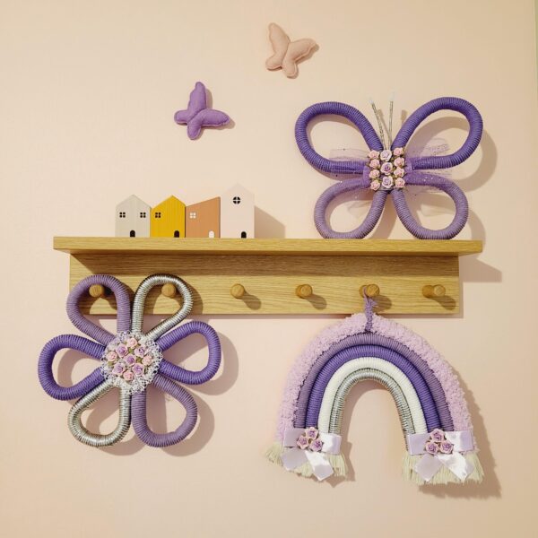 Macrame Wall Hanging, Purple Wall Decor, Fiber Rainbow, Flower Wall Decor, Butterfly Decor, Nursery Wall Decor, Wall Decor for kids