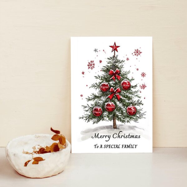 Personalized Christmas Tree Card, Christmas Watercolor Card, Custom Family Names Card, Winter Holiday Card, Minimalistic Christmas Tree Card