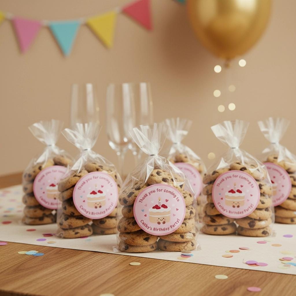 Jellycat Style Birthday Cake Sticker, Party Favor Sticker, Thank You for Coming Sticker, Personalized Birthday Party Label,Custom Labels for Party Bags - Image 2