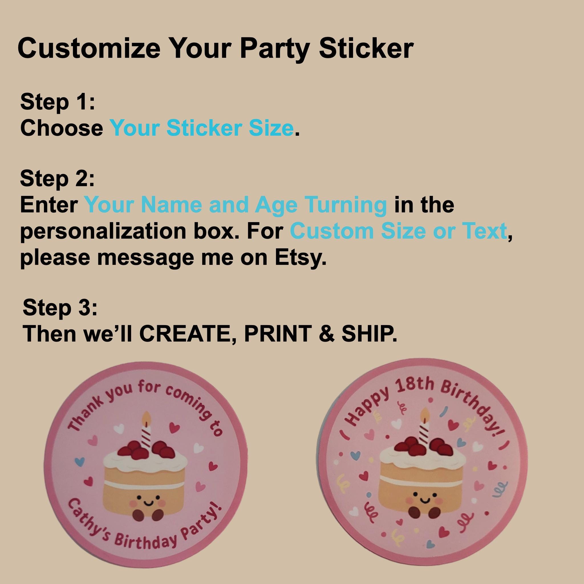 Jellycat Style Birthday Cake Sticker, Party Favor Sticker, Thank You for Coming Sticker, Personalized Birthday Party Label,Custom Labels for Party Bags - Image 8