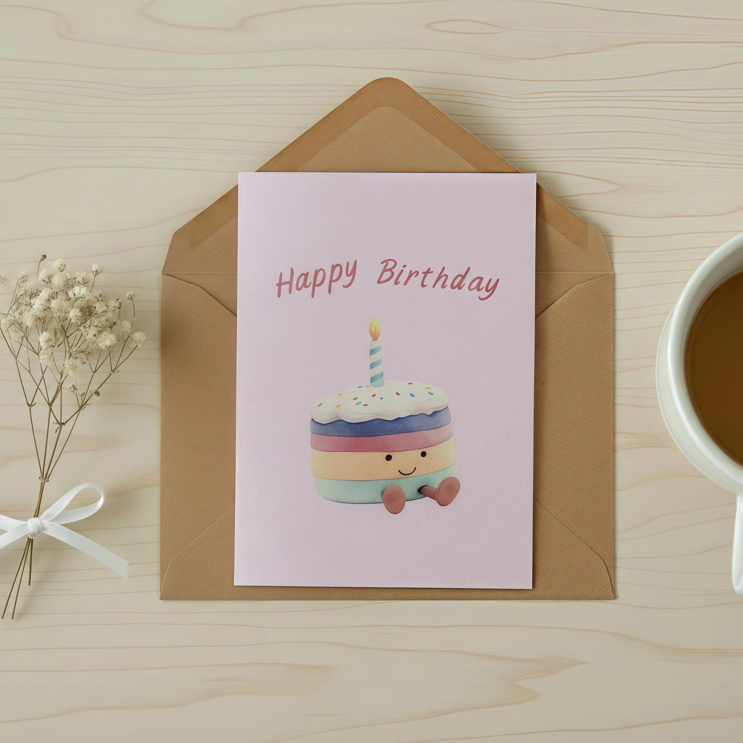 Cute Jellycat Style Birthday Cake Card, Custom Jellycat Style Birthday Card, Personalized Birthday Card, Rainbow Cake Card, Cute Cake Birthday Card - Image 11
