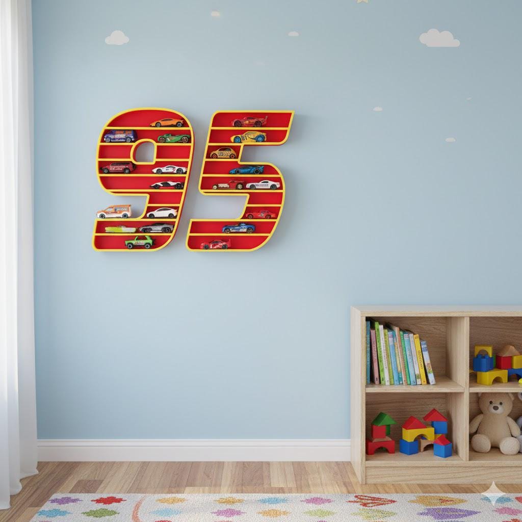 Lightning McQueen 95 Mini Car Display Shelf | Toy Car Storage | Mini Car Organizer | Mounted Car Rack | Boy Birthday Gift | Kid's Room Decor - Image 3