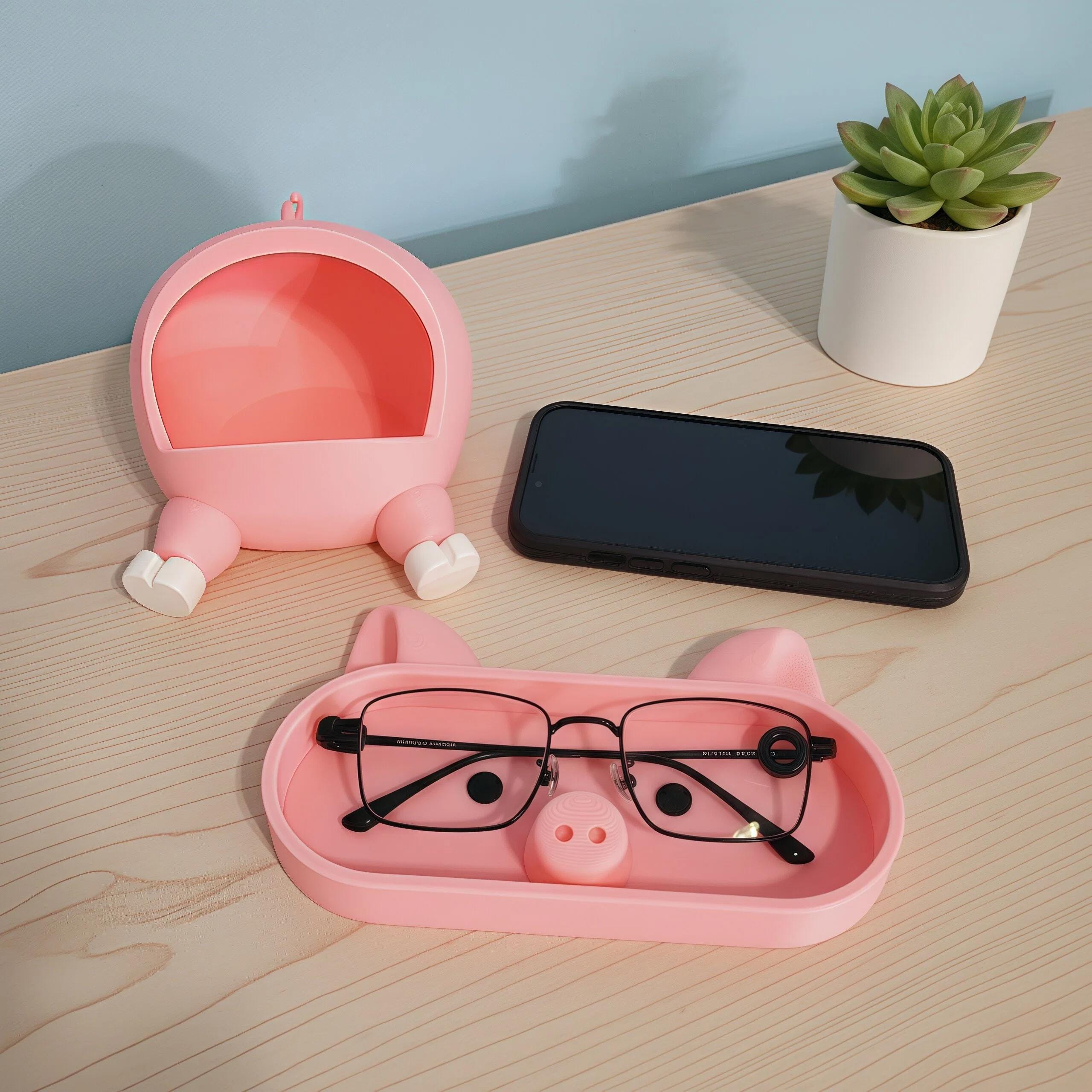 Pig Eyeglasses Holder | Phone Stand | Animal Desk Organizer | 3D Printed Desk Decor | Gift for Girlfriend |Office Gift for Coworker