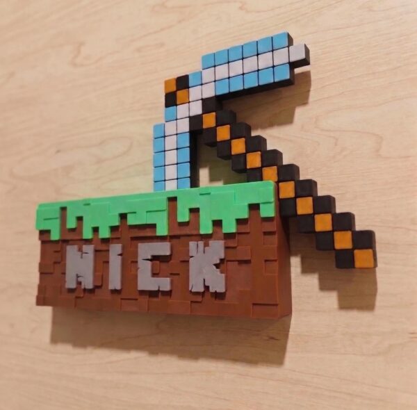 Minecraft Style Door Name Sign, Game Room Wall Decor, Kids Room Sign, Desk Decoration