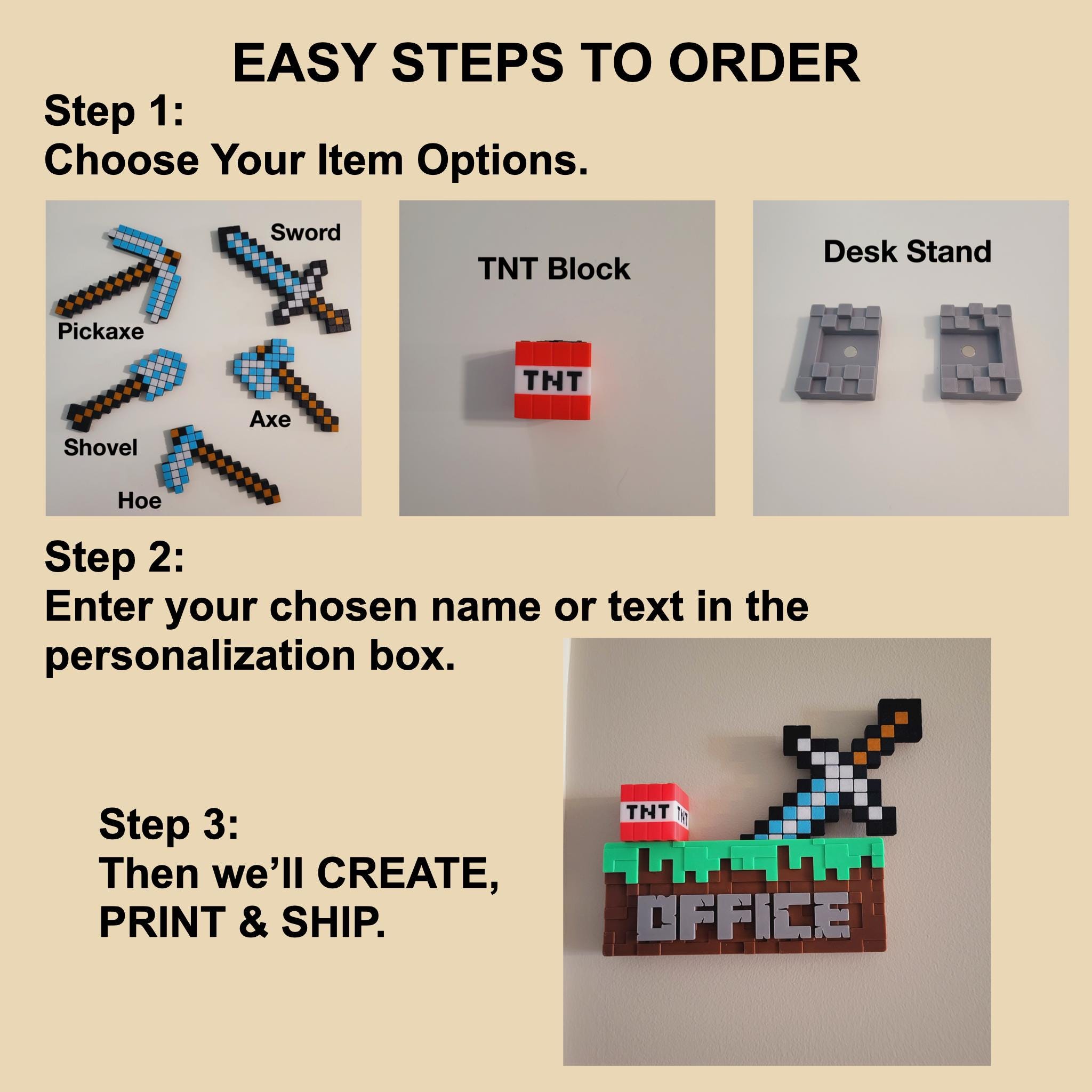 Minecraft Style Door Name Sign, Game Room Wall Decor, Kids Room Sign, Desk Decoration - Image 10