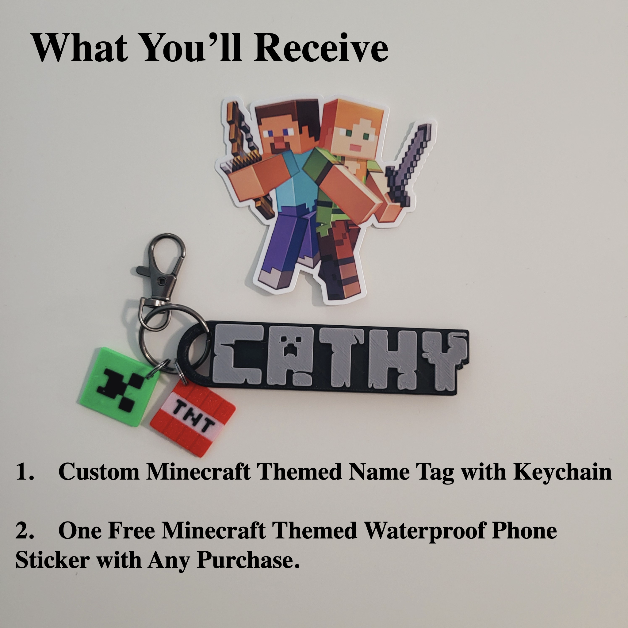 Minecraft Inspired 3D Printed Name Tag Keychain – Personalized Gift - Image 6