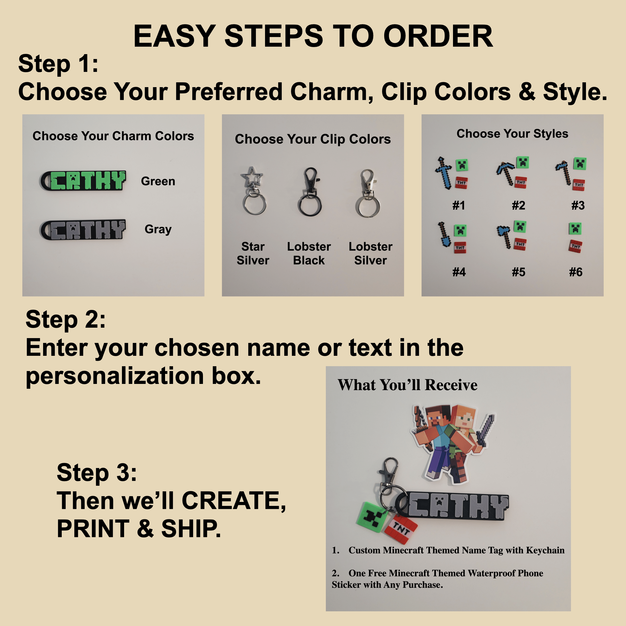 Minecraft Inspired 3D Printed Name Tag Keychain – Personalized Gift - Image 10