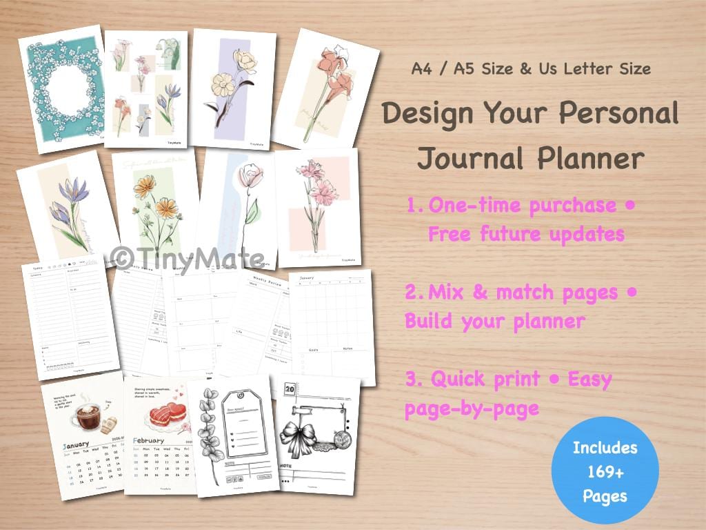 Undated Journal Bundles | Done-for-You Printable Digital Pages | A5/A4 Size/Us Letter | No Design Needed Daily Weekly Monthly Yearly - Image 2