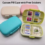 Travel Pill Case with 281 Pre-cut Pill Labels, Mini Stickers in Small, Medium, Large Sizes for Pill Organizer, Vitamin Storage Container