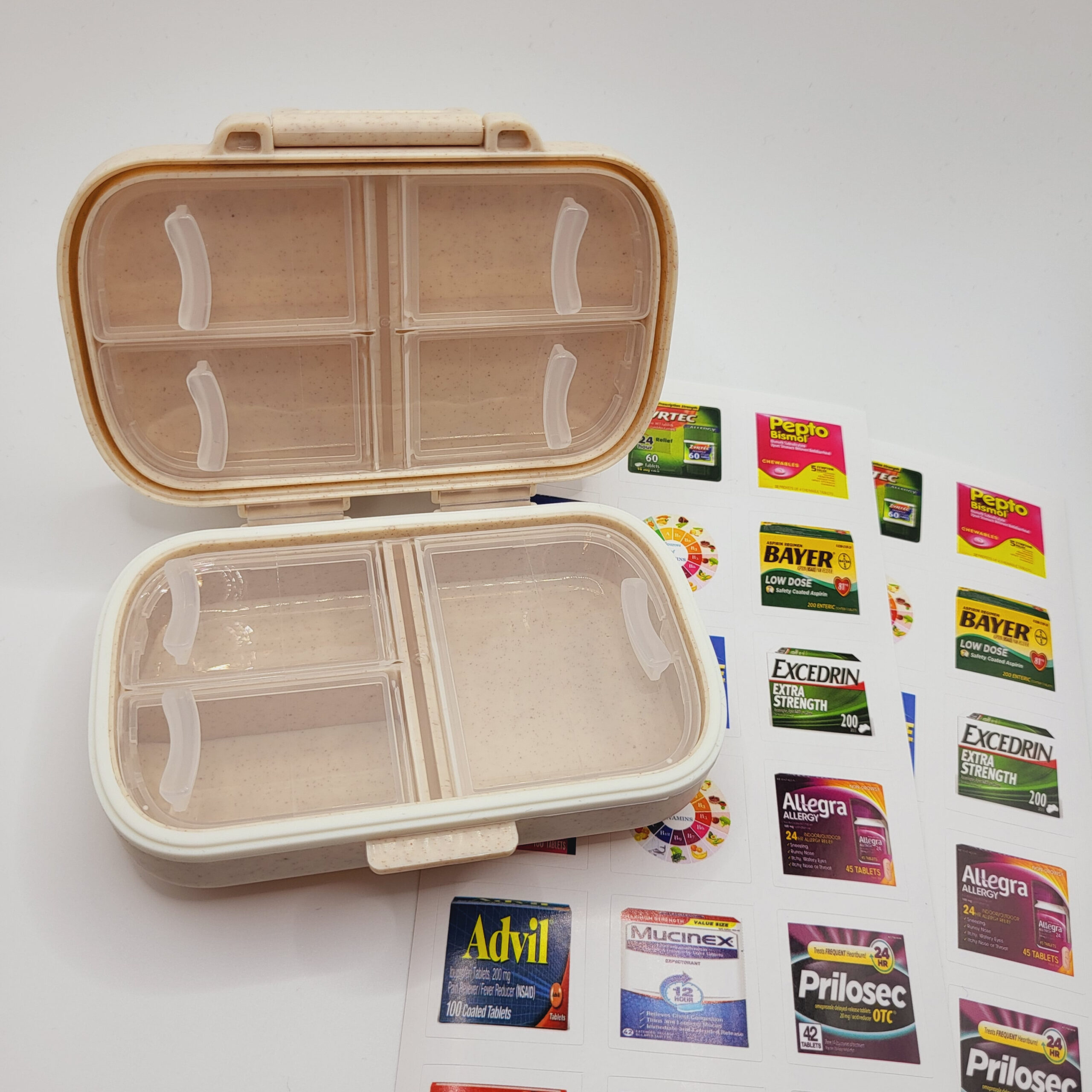 Travel Pill Case with 281 Pre-cut Pill Labels, Mini Stickers in Small, Medium, Large Sizes for Pill Organizer, Vitamin Storage Container - Image 4